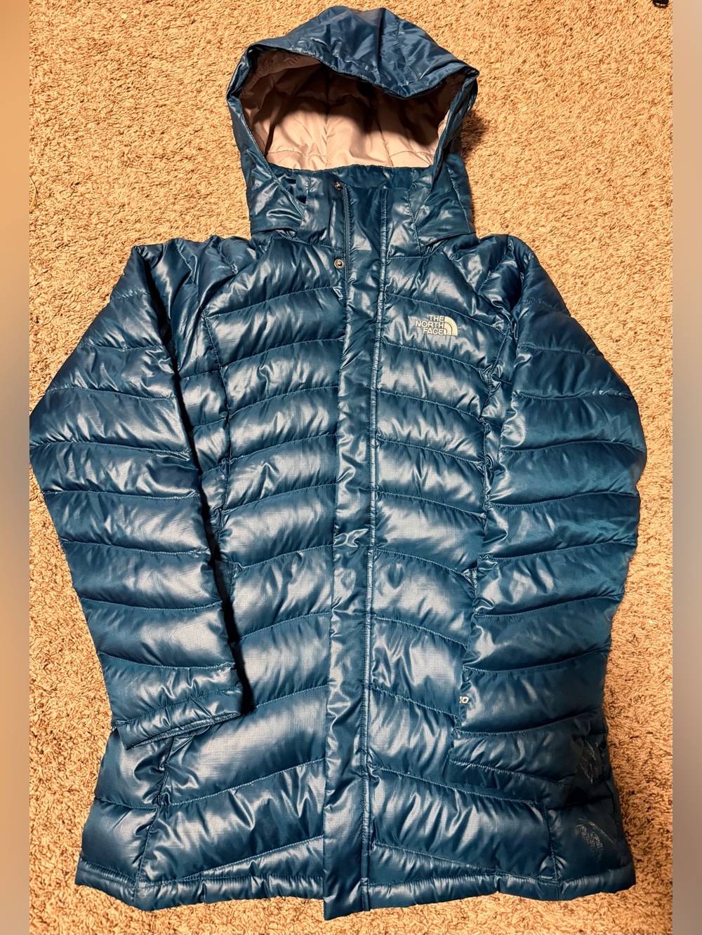 The North Face Girls' 550 Down Long Puffer Green Teal Jacket Size XL 18 Warm